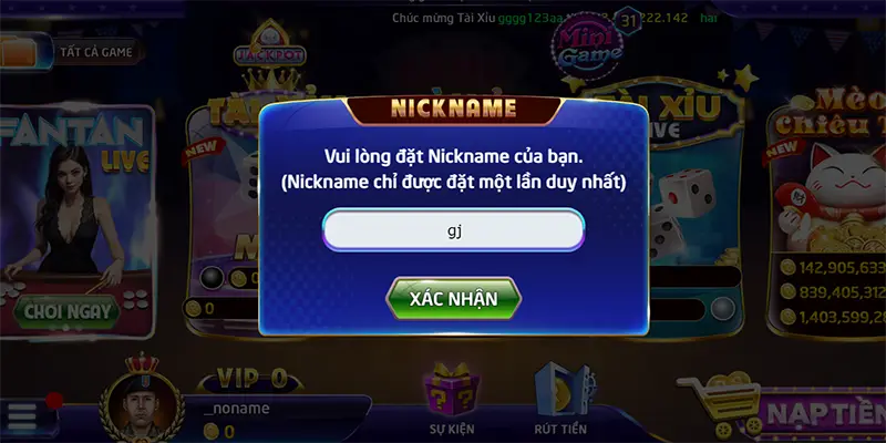 Đặt nickname là tên hiển thị khi chơi game